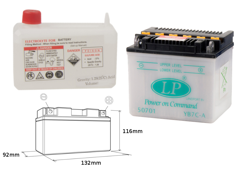 LANDPORT akumulátor YB7C-A (MD LB7C-A) 12V 8AH 130X90X114 YAMAHA TW125 obsluhovaný - elektrolyt zvlášť (4) UE48